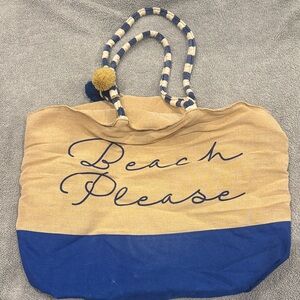 Striped Tan and Blue Beach Tote
